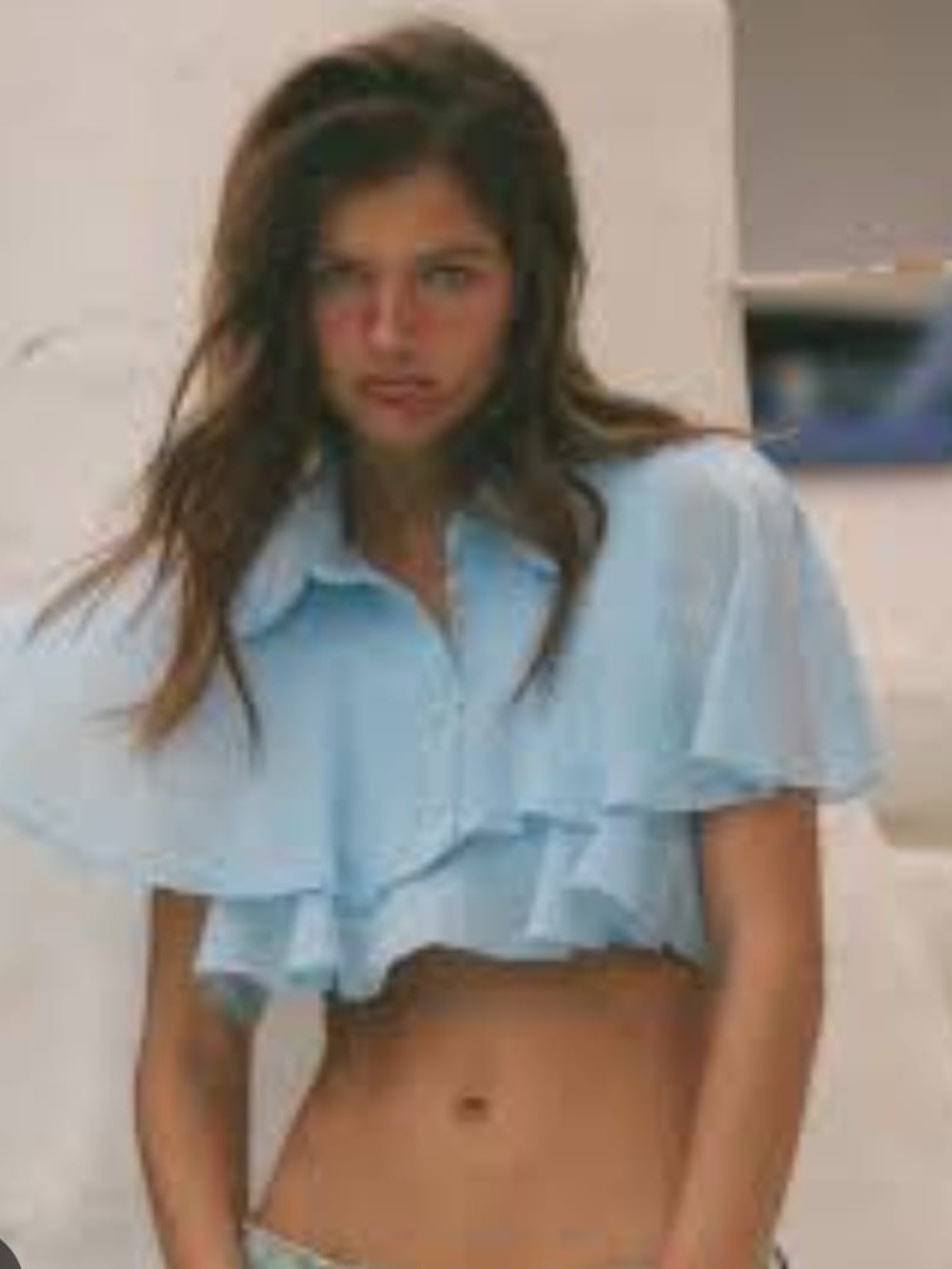 Zara Light Blue Ruffle Flutter Sleeve Top - Picture 3 of 6